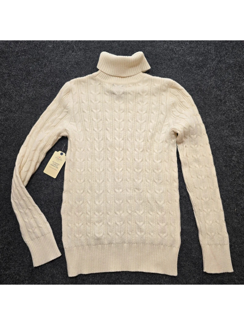St Johns Bay Ivory Cable Knit Turtleneck Sweater Cotton Blend NWT Small S Cream